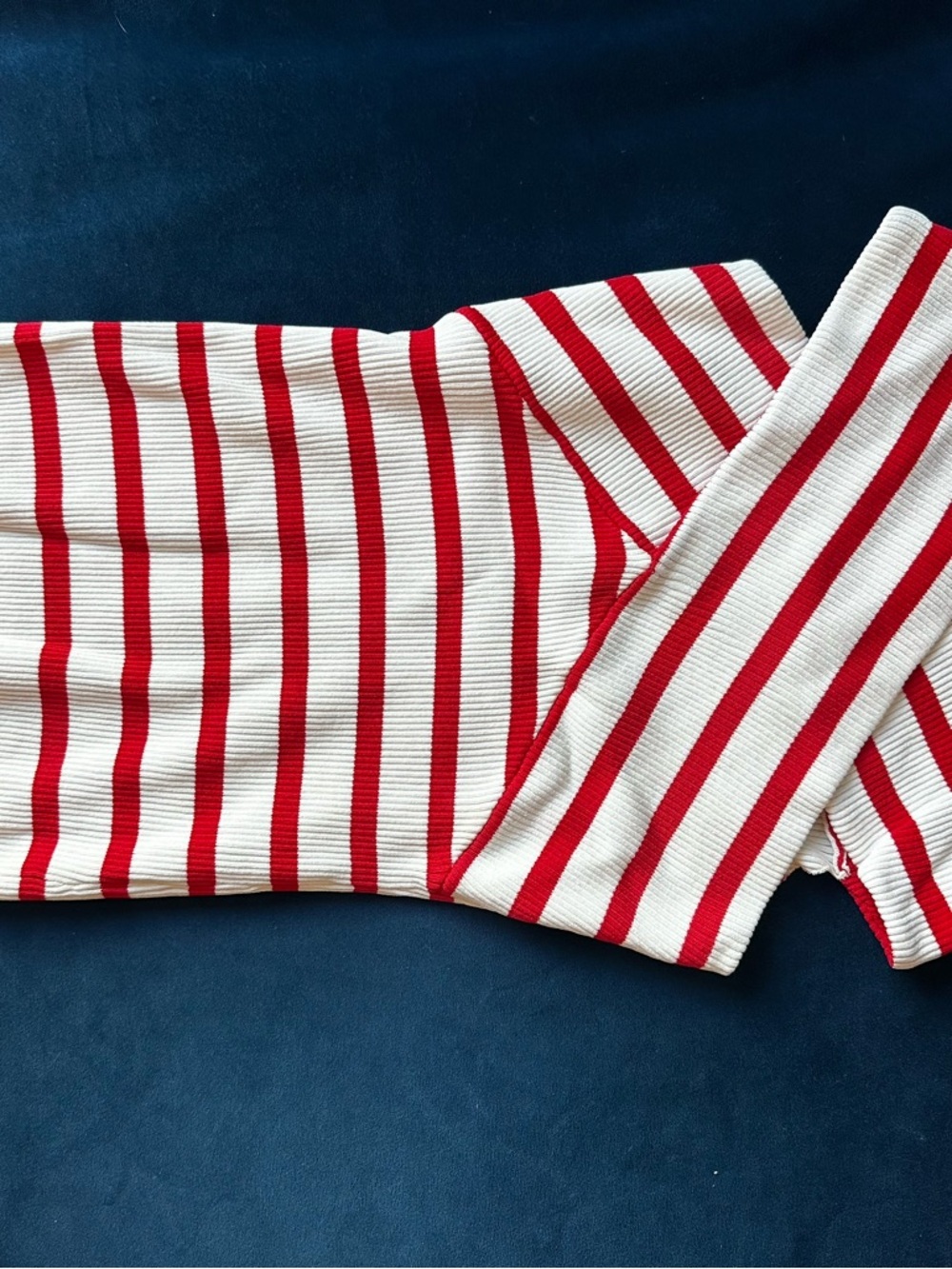 Off-Shoulder Red & White Striped Knit Top - Picture 2 of 2